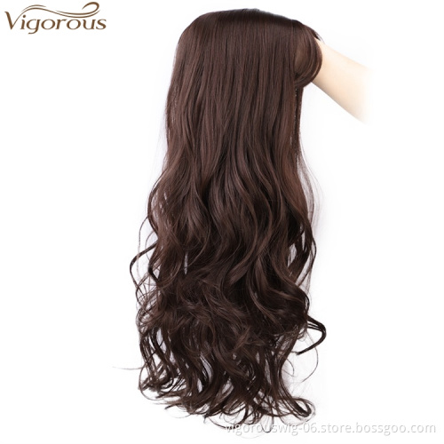 Vigorous Long Wavy Clips in Top Hairpieces with Mini Air Bangs Synthetic Hair Toppers Extensions for Women